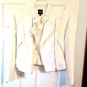 XOXO White faux leather polyester blend zipper jac